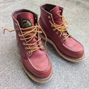 Vintage Men's Leather Moc Toe Work Boots - Red Brown. Women's Size 7